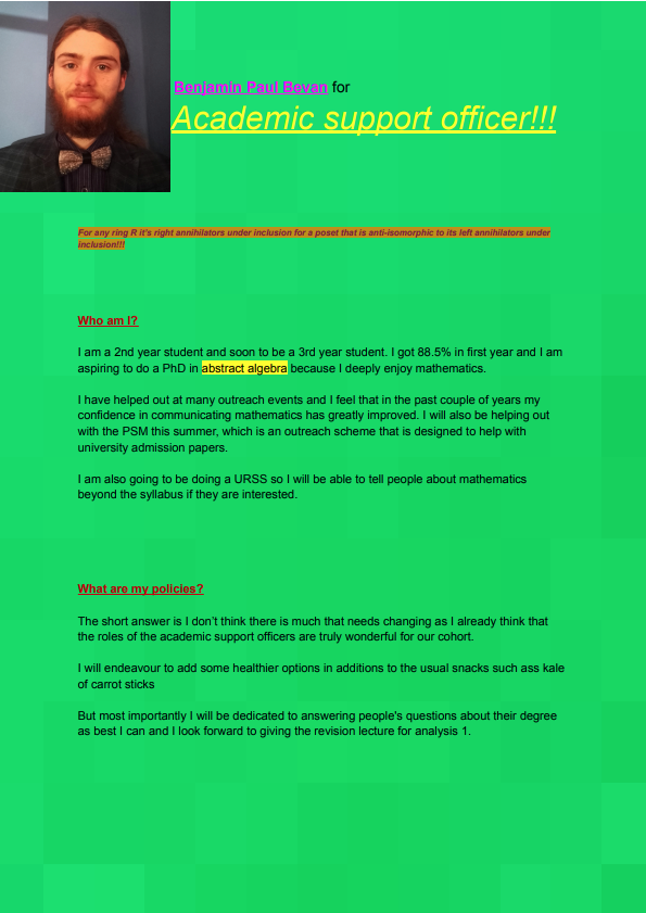 Benjamin Bevan (Academic Support Officer)